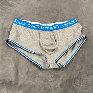 Andrew Christian Gray Trunks with Blue Accents